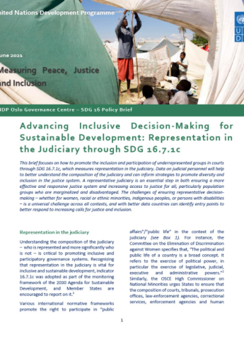 Advancing Inclusive Decision-Making for Sustainable Development: Representation in the Judiciary through SDG 16.7.1c