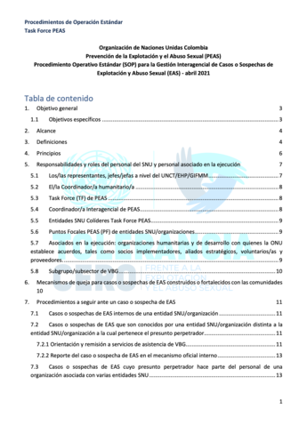 Table of contents for a document with headings and subheadings in Spanish.