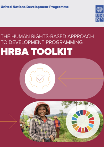 HRBA Toolkit cover with UNDP logo; shows a smiling woman and SDG wheel.