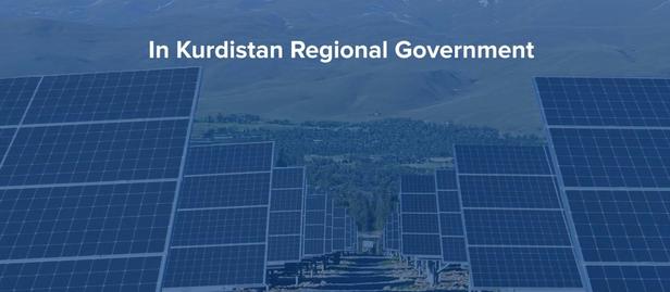 Locally Appropriate Mitigation Actions Plan on a solar farm with Iraq and Kurdistan flags.