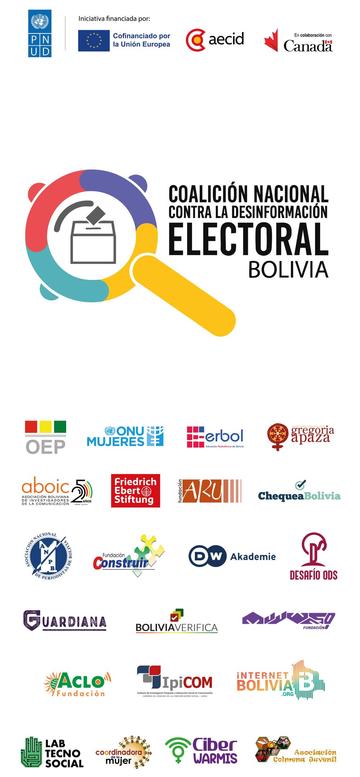 Logo design for the "Coalición Nacional para la Democracia Electoral" in Bolivia, with partner logos below.
