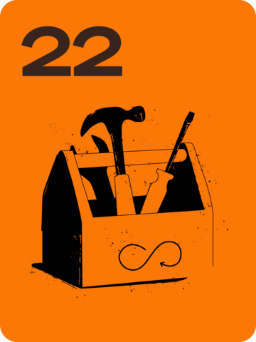 Orange graphic of a toolbox with hammer, screwdriver and wrench; front shows an infinity symbol.