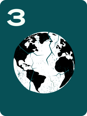 Step 3 icon showing a globe on teal background.
