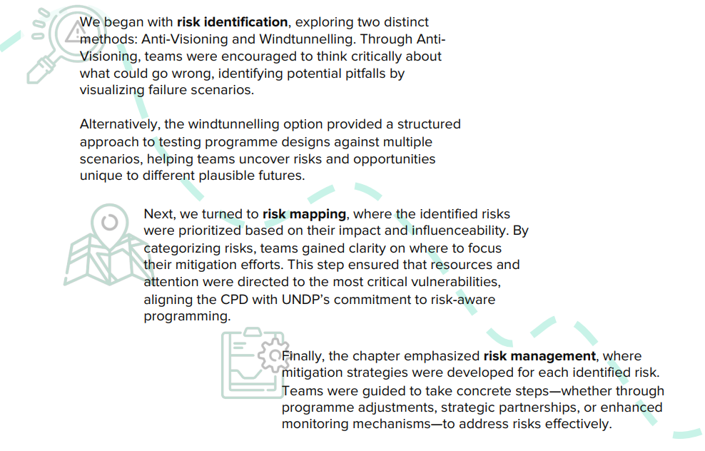 Text-heavy graphic outlining risk identification, mapping, and management strategies.